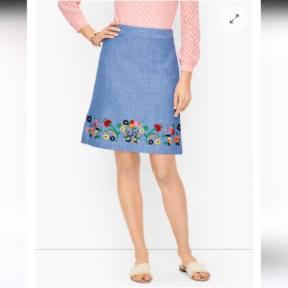 EUC TALBOTS EMBROIDERED LINEN BLEND A-LINE SKIRT SZ 16 - Picture 1 of 7